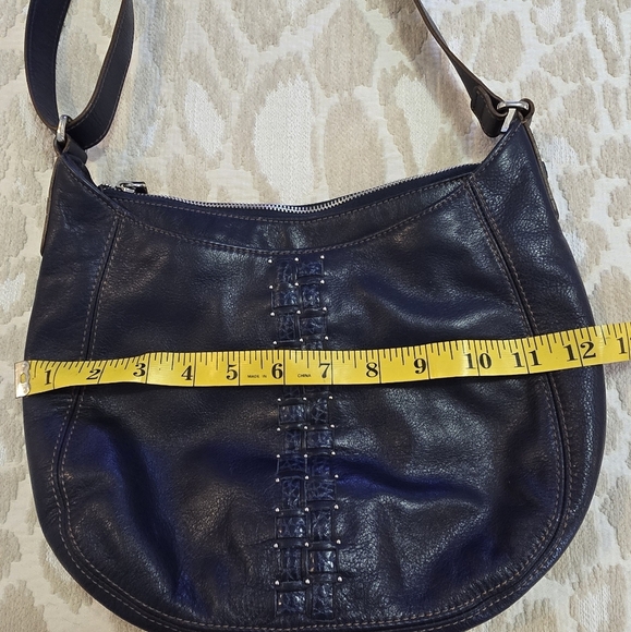 Brighton Vintage Navy Leather Crossbody Bag Embossed Detail & Adjustable Strap - Picture 14 of 16